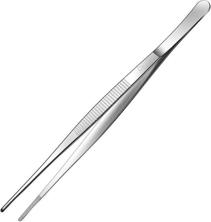 Aniso Long Tweezers, Stainless Steel, 10 inches | Precision Serrated Tip, Cooking Tweezers Tongs， For Barbecue, Hand-Made，Steaks, Bread, Pizza, Salads