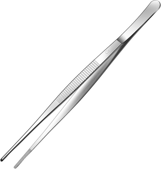 Aniso Long Tweezers, Stainless Steel, 10 inches | Precision Serrated Tip, Cooking Tweezers Tongs， For Barbecue, Hand-Made，Steaks, Bread, Pizza, Salads