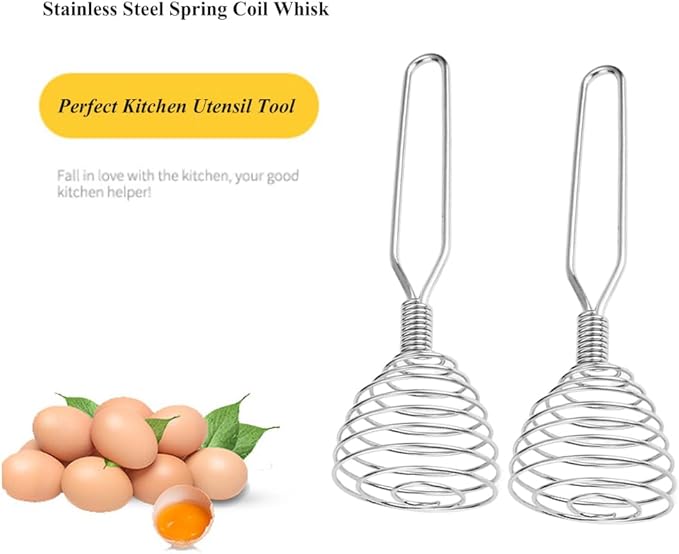 Stainless Steel Spring Coil Whisk Set 2 Pack, Wire Whip Egg Beater, Kitchen Cookware Hand Mixer For Cooking, Mixing, Blending, Beating, Stirring, 6.7 Inch