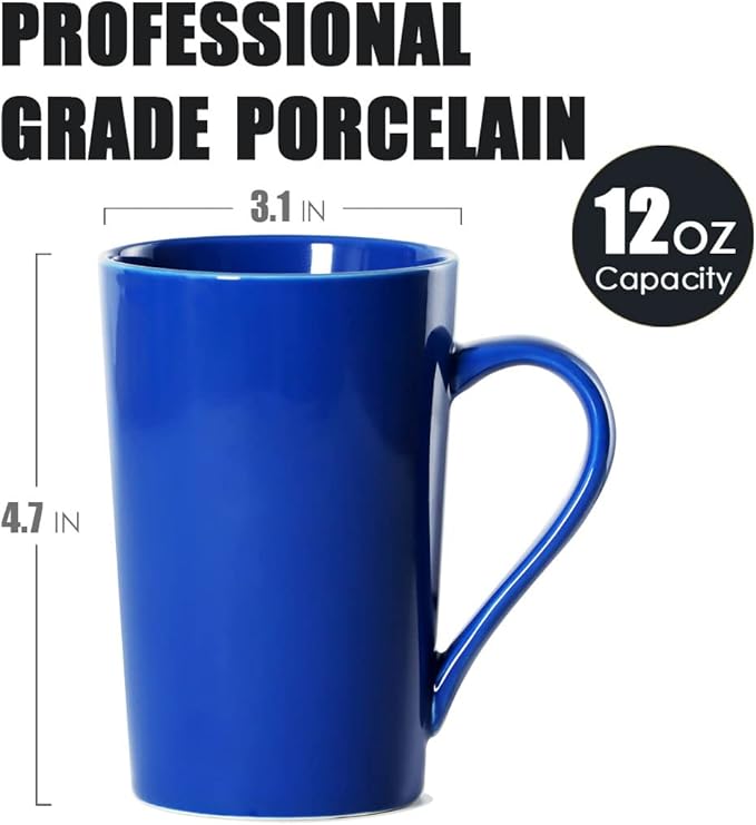 12 oz Coffee Mugs Office Party, M099 Novelty Marble Ceramic Cup for Friend Women Men Sister Coworker, Set of 4, Blue