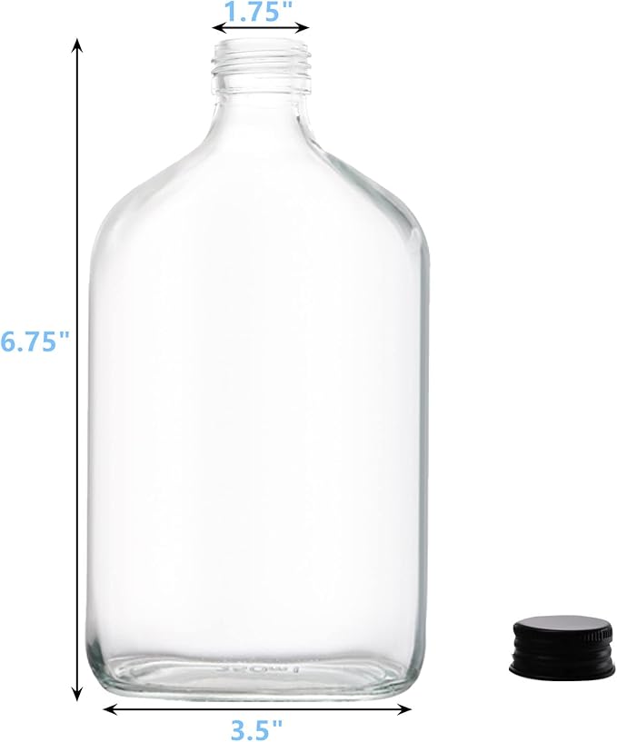 Tebery 15 Pack Glass Flask Liquor Bottle with Black Caps, 12OZ Drink Bottles for Beer Milk Beverage Perfume Oil Sauce Whiskey Soda Liquid