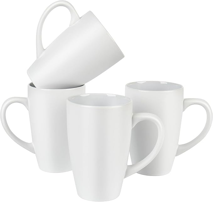 BYCNZB 20oz Extra Large Ceramic Tall Coffee Mugs Set for Coffee Tea Hot Cocoa set of 4 Dishwasher & Microwave Safe (Matte white)