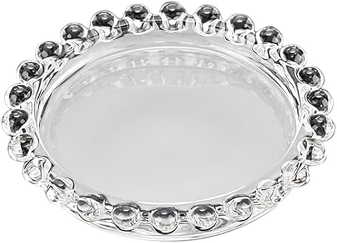 Efavormart 6 Pack Clear Glass Pillar Candle Holder Plates with Beaded Rims, Transparent Small Round Coasters Candle Trays - 4"