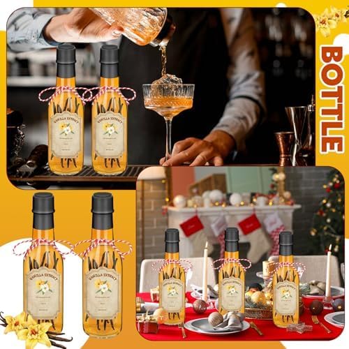 16 Pack Glass Vanilla Extract Bottles 5 oz with Lids, Vanilla Extract Labels, Shrink Band and Funnel, Glass Jar Vanilla Bottles for Syrup, Jars for Vanilla Extract, Glass Bottles for Vanilla Extract