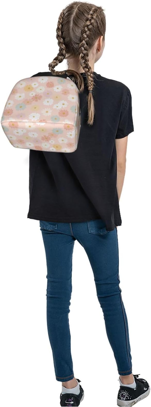 Insulated Lunch Bag Pastel Daisy Flower Pattern, Leakproof Lunch Tote for Work School, Reusable Lunch Box Cooler for Adults Students, Compact Lunch Bag for Office College Picnic