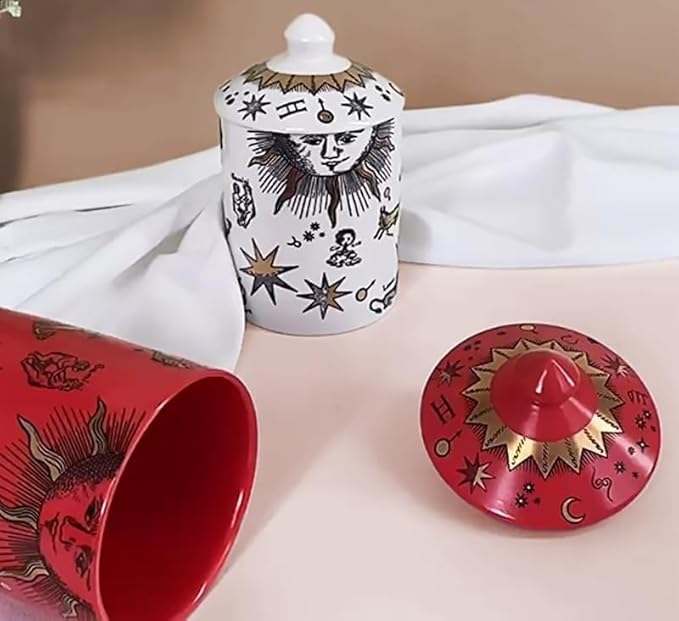 Handcrafted Italian Candle Holder – Modern Art Vase with Female Face Design, Elegant Aromatherapy Jar for Tabletop Décor (White Zodiac)