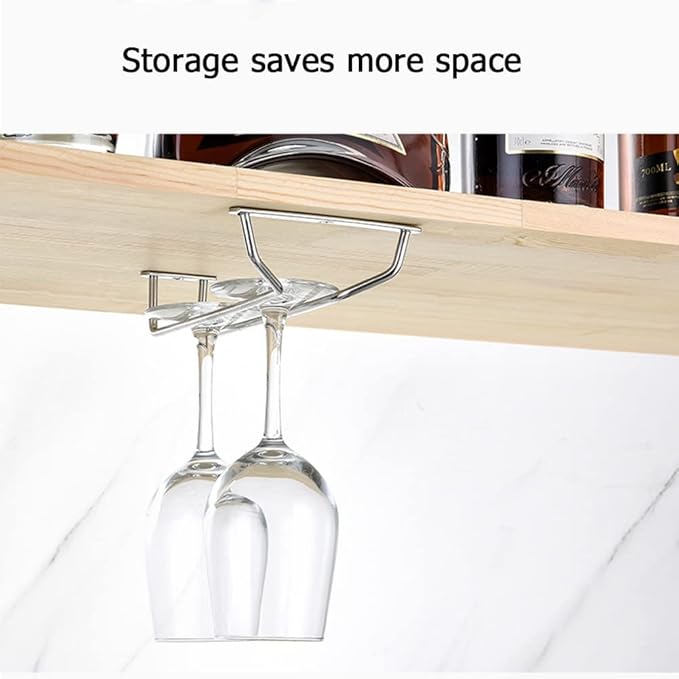 Under Cabinet Stemware Wine Glass Rack,Stainless Steel Wine Glass Rack,Hanging Wine Glass Holder Metal Wine Glass Storage,Wine Glass Rack for Kitchen Cabinet Bar Decor,Perfect for Wine lovers