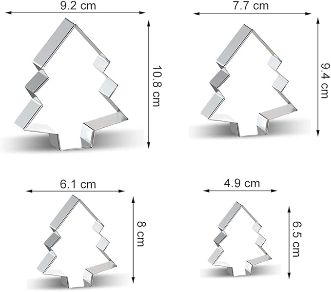 Christmas Tree Cookie Cutter Set of 4 - Bulk, Large, Medium, Small Sizes Xmas Tree Cookie Cutters Biscuit Molds for DIY Chirstmas Day Holiday Party Decorations - Stainless Steel Azflyife