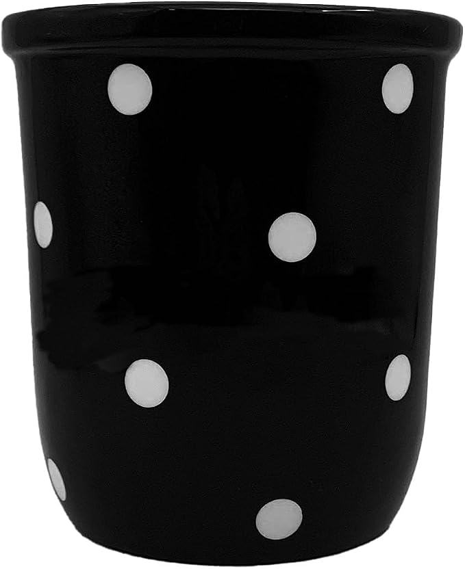 ACK Utensil Holder, Utensil Crock, Modern Kitchen Decor, Kitchen Storage (Polka Dots Black)