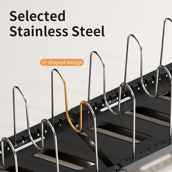 Pots and Pans Organizer under Cabinet,15.35" Height 8 Tier Pot Organizers Rack,Heavy-Duty Pot & Pan Organizer,Adjustable Pan Organizer under Cabinet Kitchen Organization and Storage,Black