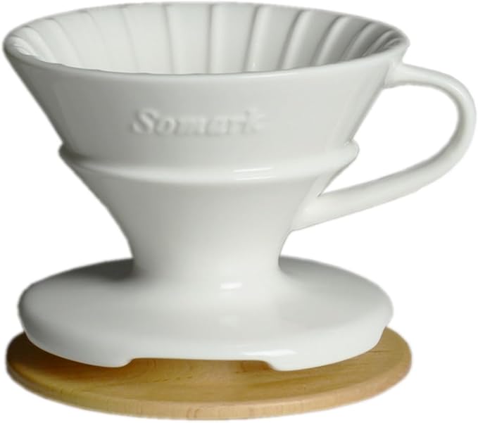 Pour Over Coffee Dripper Set V Shape #2 Ceramic Dripper + Dripping Tray (wood tray)
