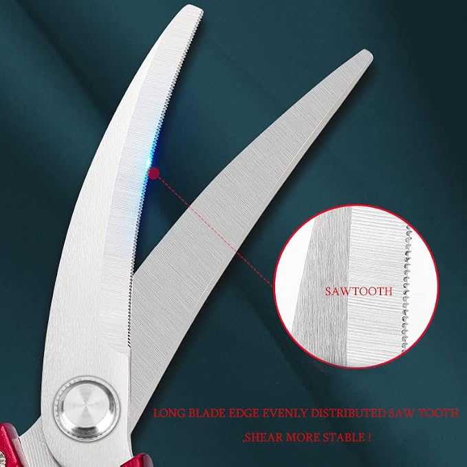 Heavy duty kitchen scissors 2-pack,High Stainless Steel sharp blade,Dishwasher safe meat scissors Cooking shear for Chicken Fish Meat Color RED SILVER