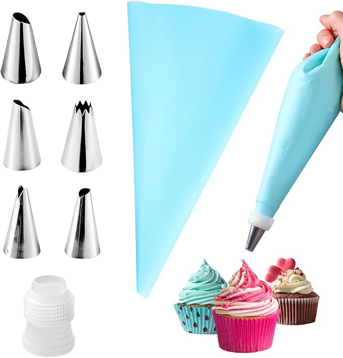 Dr.Pedi 8 Pieces Piping Bags and Tips Set 6 Icing Tips Icing Piping Nozzles Set Frosting Bags Ties Cupcake Decorating Kit Cupcake Pastry Tool