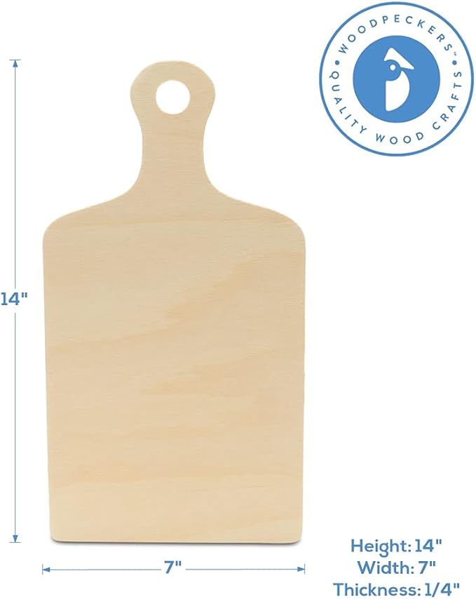 Wooden Cutting Board Shapes, 14" with Handle, Pack of 1 Wooden Cutting Boards by Woodpeckers, for Kitchen, Decor, and Charcuterie Boards
