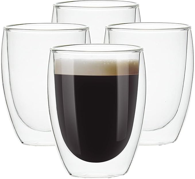 [4-Pack,12Oz] Glass Cups, Double Walled Thermo Espresso Glasses, Insulated Coffee Mugs, Drinking Glasses