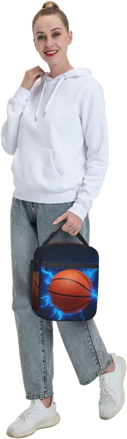 Basketball Lunch Box Insulated Lunch Bag for Adult Women Men Reusable Aesthetic Tote Lunchbox Container Work Outdoor Picnic Hiking