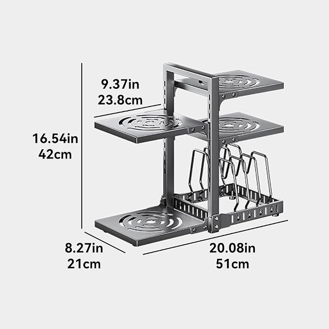 Adjustable Pots and Pans Organizer under Cabinet No Drill Storage Rack Pan Pot Organizers inside Cabinet 16.5" Height Kitchen Organization for Cookware (White)