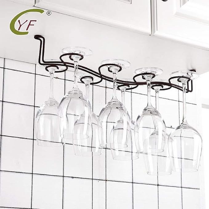 Under Cabinet Wine Glass Rack Stemware Holder,Holds up to 8 Glasses Vintage Style Stainless Steel Wall-Mounted Hanging Wine Glass Hanger For Bar Home Cafe,Oil Rubbed Bronze