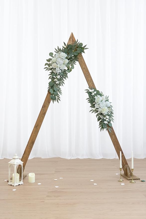 Olalaka Artificial Flower Swag Set of 2 for Wedding Welcome Signs Floral Decorations, White Wedding Arch Flowers for Wedding Ceremony