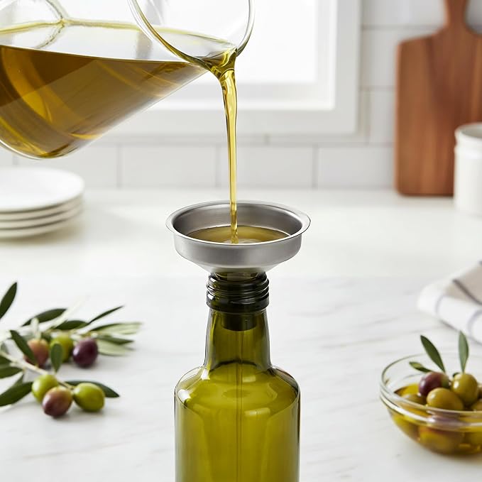 Frcctre 6 Pack 17 Oz Glass Olive Oil Dispenser Bottles, Oil and Vinegar Cruet Set With Stainless Steel Pourer Spouts, Olive Oils Carafe Decanter for Kitchen, Dark Green