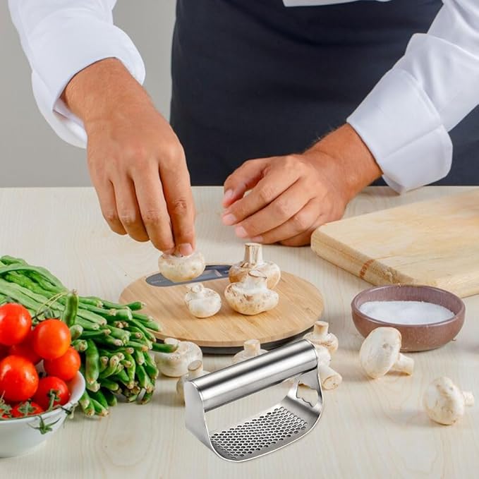 Garlic Press Garlic Presser,2026 Stainless Steel Garlic Presser Bottle Opener Mincer Crusher with Peeler and Cleaning Brush,Multifunctional Kitchen Gadget Garlic Mincer for Woman (A/2PCS)