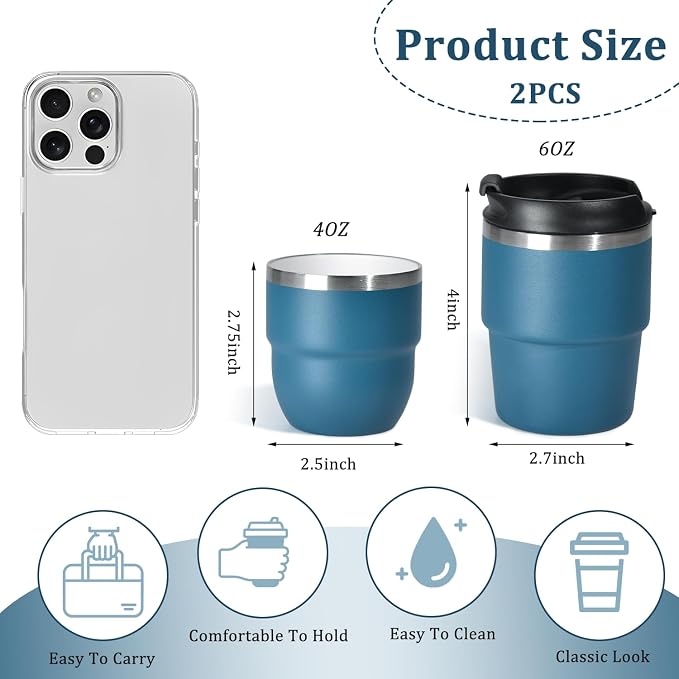 CHLJAR 6oz Espresso Cups, Insulated Espresso Cups Set of 2, Expresso Shots Cup, Stainless Steel Shot Glasses for Coffee, Portable Espresso Travel Mug for Camping