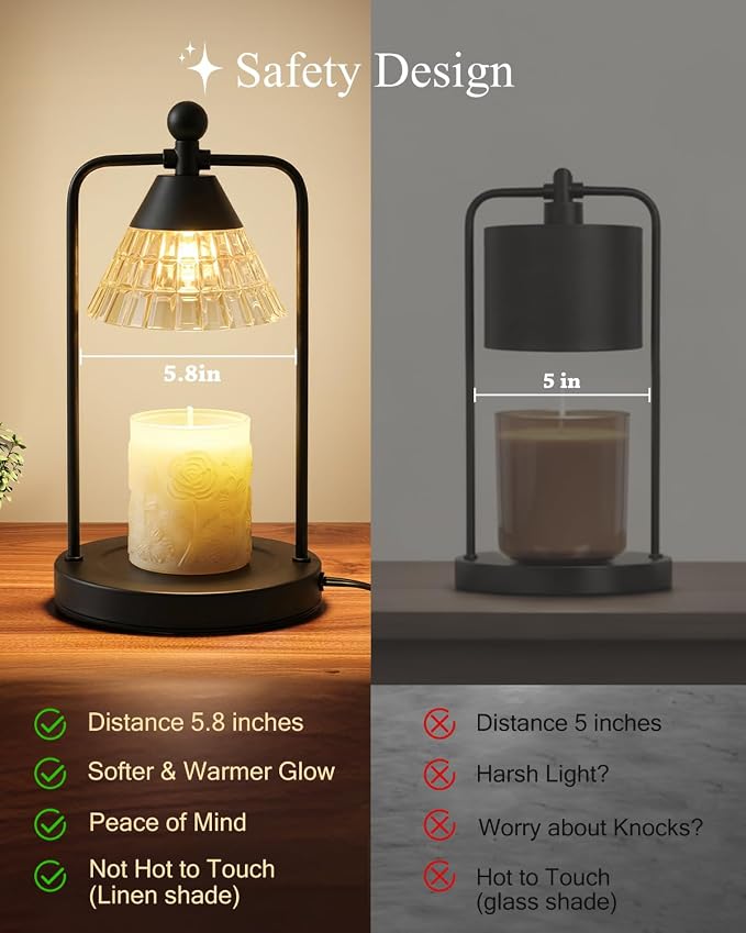 Candle Warmer Lamp with Timer Dimmer, Electric Wax Melt Warmer Lamp for Jar Candles Lights, Candle Lamp Warmer with 2 Bulbs, Birthday Gifts for Women, House Warming Gifts New Home Decor, Black