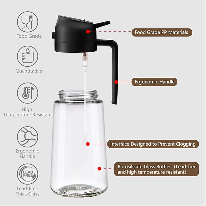 SWEET VIEW 2PCS Oil Sprayer for Cooking, 16oz/470ml Glass Oil Dispenser/Pour Bottle, Kitchen Accessories, Kitchen Gadgets for Air Fryer, Salad, BBQ, with Stickers (Black,Black)