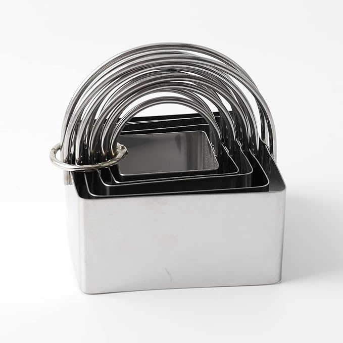 Cookie Cutters Set of 10, 5 sizes round and 5 sizes square Stainless steel Biscuit cutters with handles