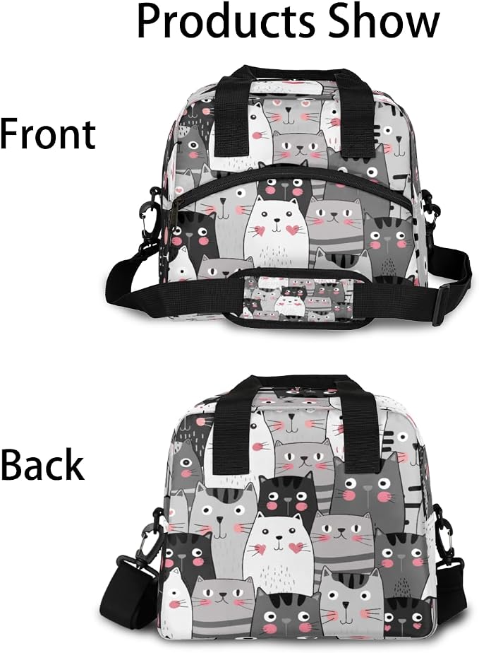 Cartoon Cat Animals Lunch Bag Women Lunch Box for Women Adult Men Reusable Cute Lunch Box Tote Cooler Bags Insulated Portable Lunch Containers for Work, Office, Travel, Picnic