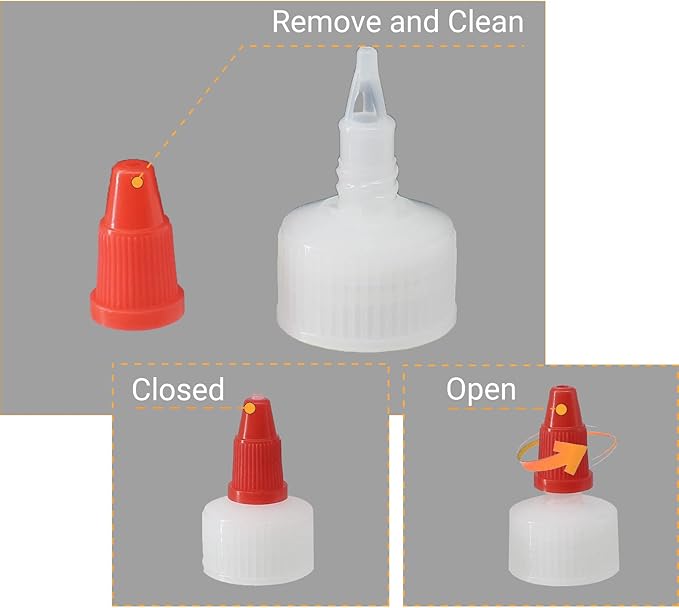 6 Pack 12 oz Graduated Plastic Squeeze Squirt Condiment Bottles with Red Twist On Cap Lids - for Condiments, Oil, Icing, Liquids–with Extra 1 Silicone Funnel, 18 Chalk Labels and 1 Pen