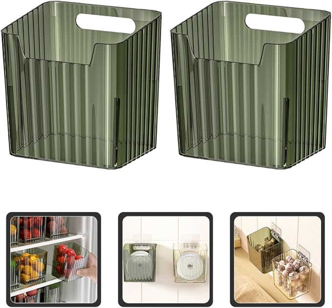SHINEOFI 2pcs Refrigerator Storage Box Set for Fridge Side Door, Food Storage Containers with Classification Crisper, Kitchen Pantry Organizer in Dark Green