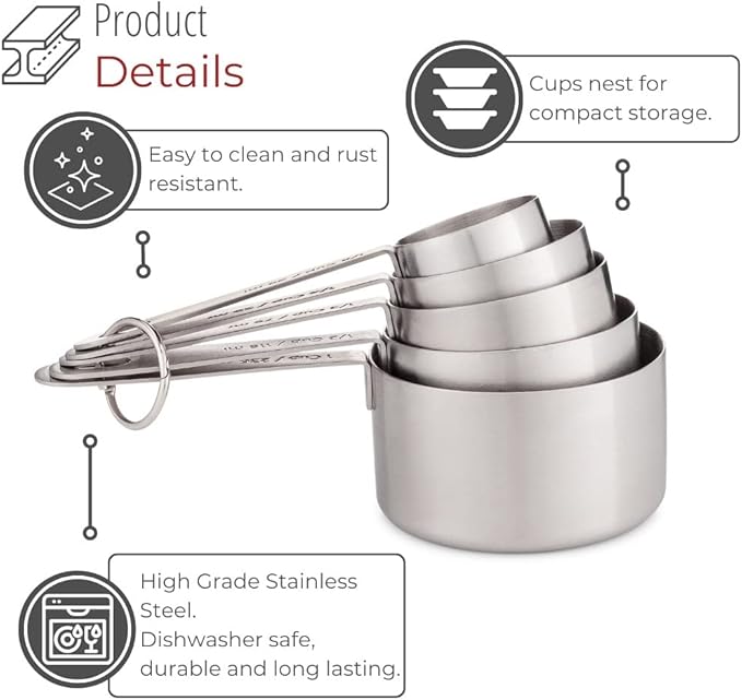 husMait 10-Piece Stainless Steel Measuring Cups and Spoons Set - Heavy Duty Metal Liquid & Dry Measuring Tools with Engraved Imperial & Metric Markings - Stackable, Rust-Resistant, Dishwasher Safe