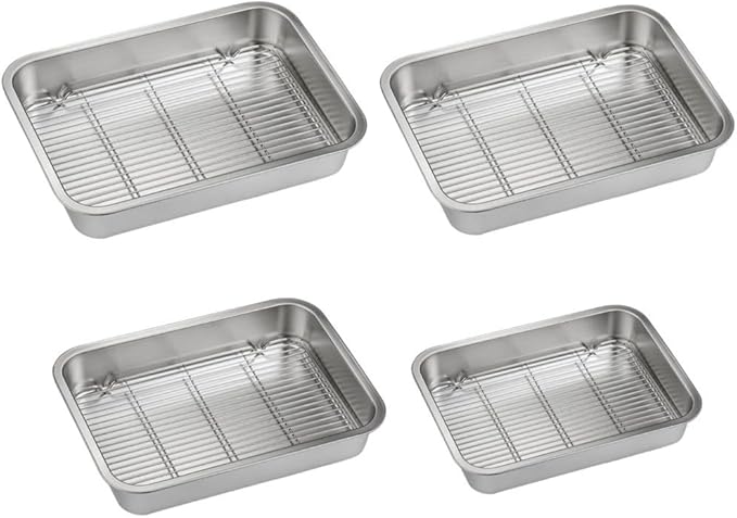 Stainless Steel Baking Pan Tray Set with Cooling Rack for Baking Roasting BBQ Cookies Vegetables Cakes Dishwasher Safe Oven Safe Rust-Resistant Mirror Finish Suitable Size for Kitchen Use(31x24x5cm)