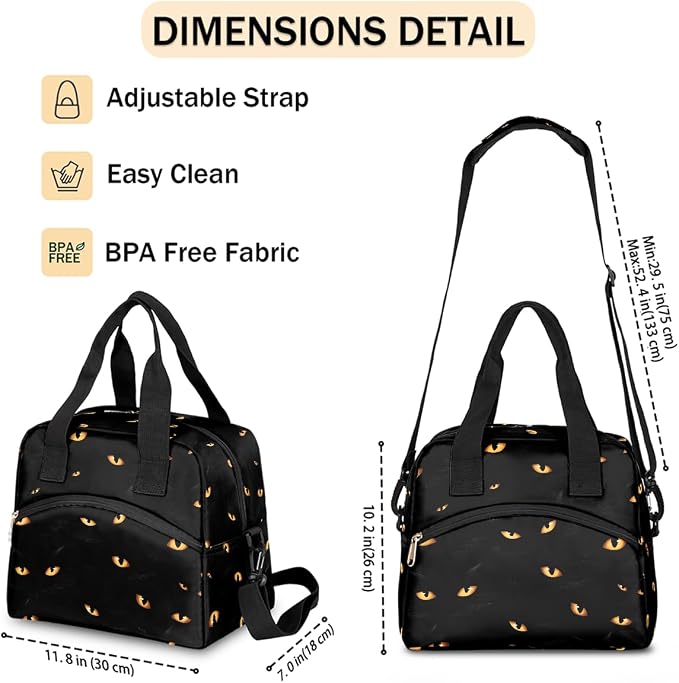 Pardick Halloween Eyes Black Insulated Lunch Bag for Women Leakproof Lunch Box Large Cooler Thermal Tote Bag with Shoulder Strap Meal Prep Bags for Work School Office Picnic Teen Girls Adult