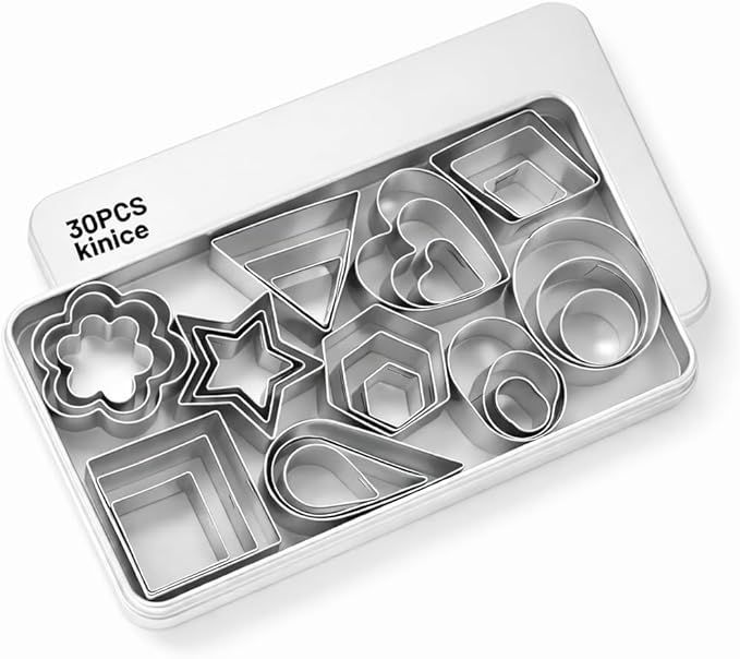 kinice 30 Pcs Mini Stainless Steel Cookie Cutters Set with Storage Box, Small Shape Baking Molds for Cookies, Polymer, Fruit, DIY Baking for Kids, Parties, Holidays & Kitchen Tools