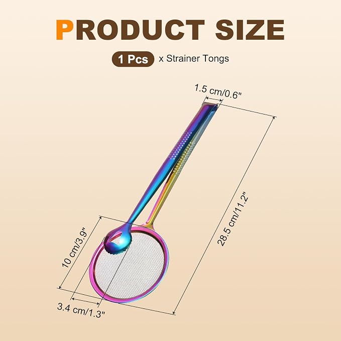uxcell Stainless Steel Strainer Tongs, 11.2" Multi-Functional Food Strainer with Clip Fine Mesh Oil Filter Skimmer Hot Pot Clips for Kitchen Tool Restaurant Frying Cooking, Colorful