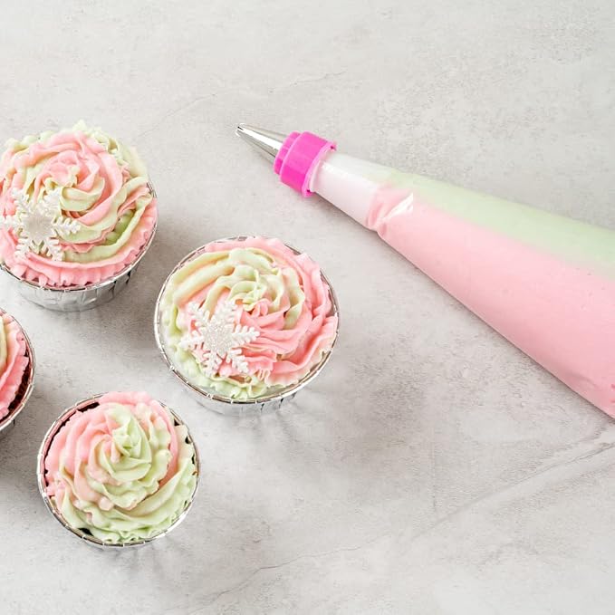 Restaurantware COUPLER ONLY: Pastry Tek 1.1 x 2.4 Inch Swirl Coupler 1 Durable Tip Coupler - Dual Tone Piping Bag Sold Separately Pink & White Plastic Icing Tip Coupler For 0.7 to 1 Inch Tips