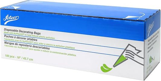 Ateco 4418 Plastic Disposable Piping and Cake Decorating Bags with NuPlastiQ, Pack of 100, Clear