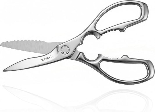 TONMA Kitchen Shears Heavy Duty [Made in Japan] Kitchen Scissors for Food | 100% Japanese Stainless Steel, Ultra-Sharp 4.0mm Thicken Blades, Mirror Finish, Dishwasher Safe, Ergonomic Ambidextrous