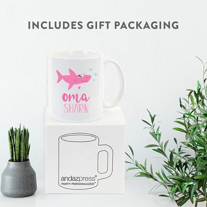 Andaz Press Baby Shark Family 11oz. Coffee Mug Gift Set, Oma Shark, Opa Shark, 2-Pack, Shark Do Do Do Gift Idea Birthday Christmas Ideas Oma Mug Opa Mug Opa Coffee Mug Oma And Opa Christmas