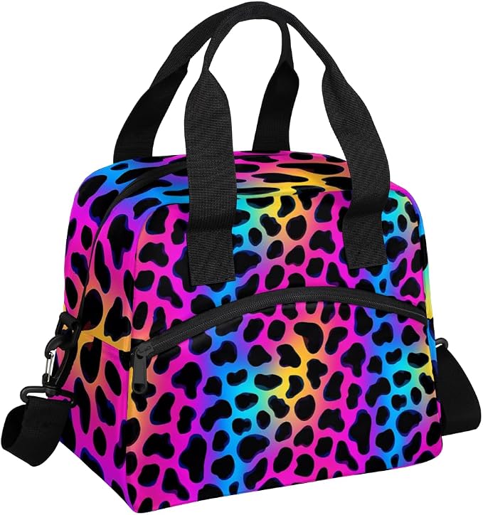 Colorful Leopard Prints Insulated Lunch Bag for Women Men Reusable Lunch Box Cooler Bag Large Leakproof Lunch Tote with Adjustable Shoulder Strap for Adult Work Picnic Camping Beach Office