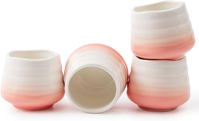 4pcs Japanese Tea Cup Set – Mini Size Cup 5OZ Ceramic Matcha Cup, Handless Espresso Cups, Cute Small Porcelain Coffee Mugs for Coffee Tea Lovers, Dishwasher & Microwave Safe (pink)