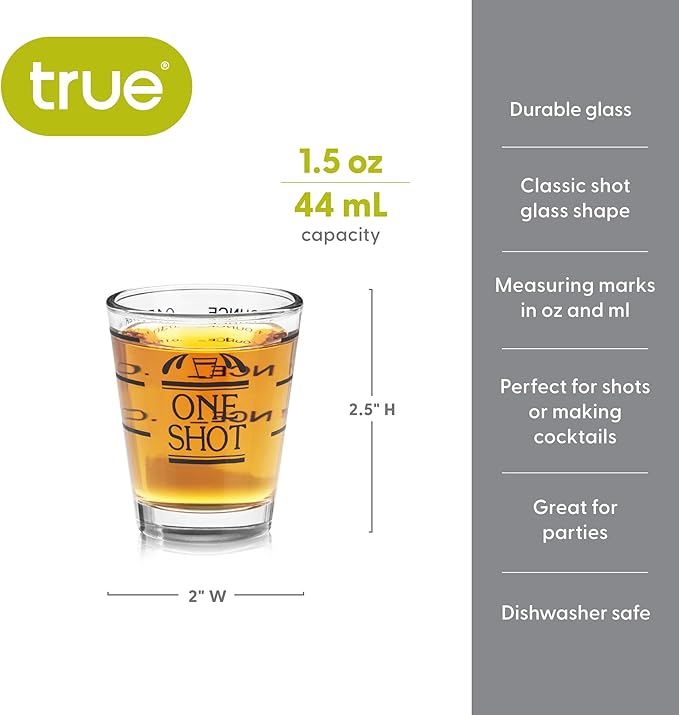 True Bullseye Measuring Shot Glasses, Cocktail Accessories, Reusable Measuring shot Glass, Set of 1, 1.5 oz.
