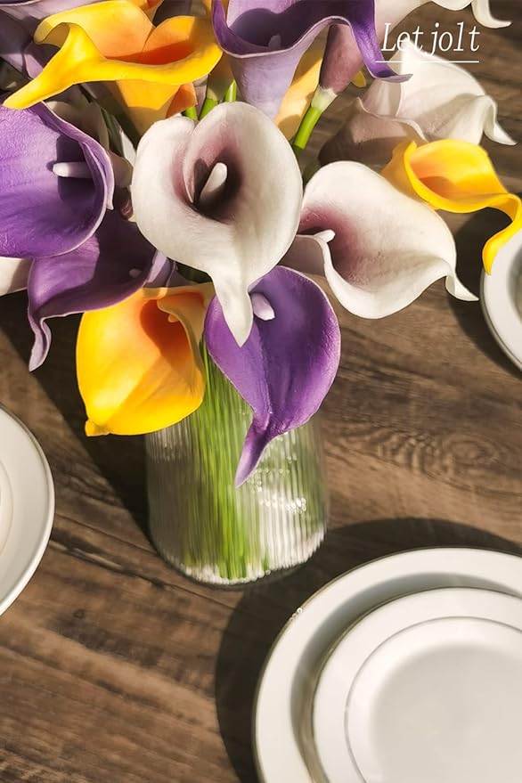 Letjolt Calla Lily Purple Artificial Flowers 12Pcs Table Flower Decor Faux Calla Lilies Bouquet for Wedding Bride Shower Home Decoration, Purple