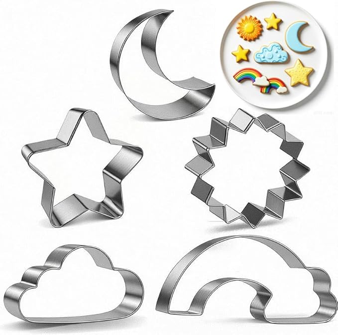 5Pcs Star, Moon, Sun, Rainbow and Cloud Cookie Cutters,Stainless Steel Cute Cookie Cutters,for Baking Pastry Cupcake Party Birthday Cake Decorations (5PCS)