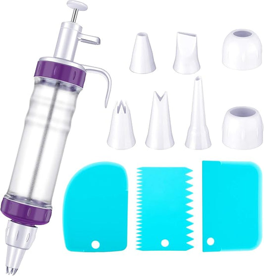 Eaasty Cake Decorating Syringe Set, Cupcake Frosting Injector with 7 Icing Nozzles and 3 Cream Scrapers, Reusable Dessert Decorating Piping Kit for Baking & Cupcakes