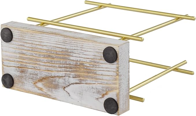MyGift Shabby Whitewashed Wood Base Napkin Holders, Brass-Tone Metal Dispenser for Dining Table & Cocktail Serviette, Kitchen/Dining Accessories for Home/Café