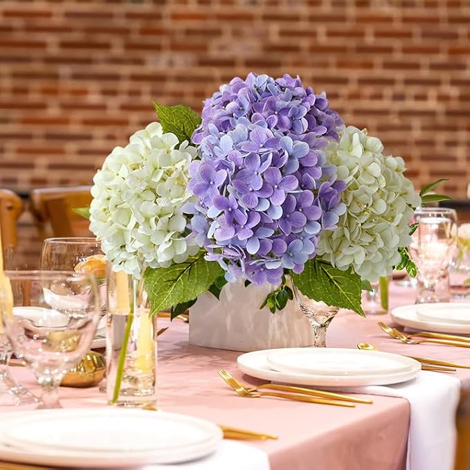 JINWOE Bright Purple Boho Artificial Hydrangeas Flowers,4Pcs 20" Real Touch Lifelike Silk Artificial Hydrangeas, Full Fake Flowers for Bouquet Table Centerpieces Spring Wedding Indoor Home