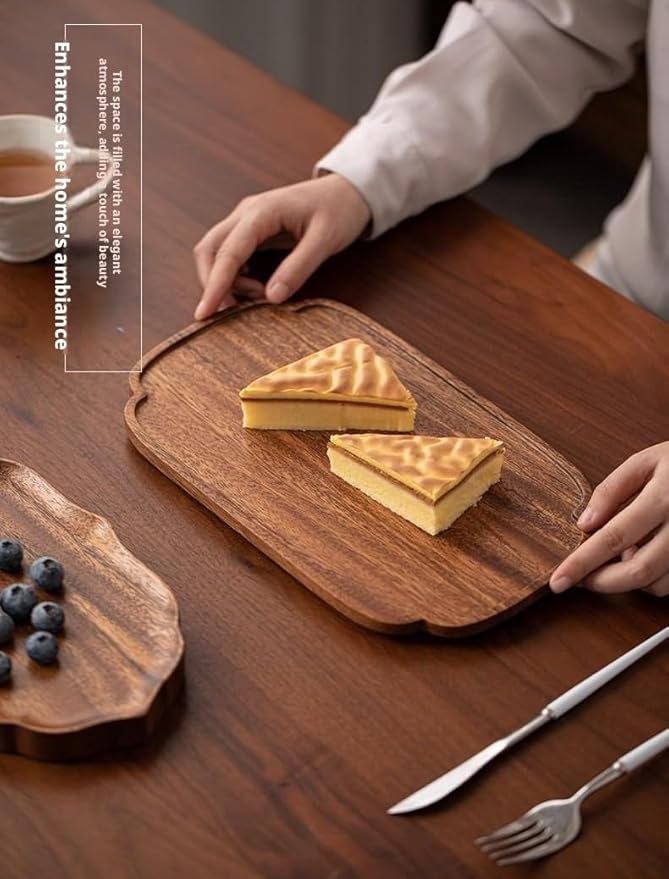 Walnut Wood Fruit Tray, Handmade Chinese Style Snack Serving Plate, Solid Wood Tea Dessert Tray for Dim Sum, Vintage Walnut Platter, Gift (Large French Window)